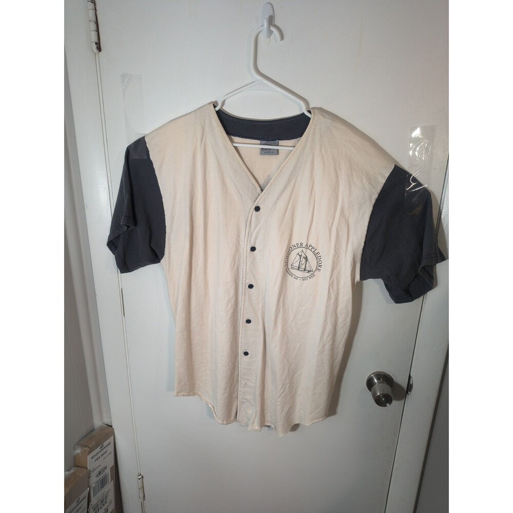 Vtg Badger Sportswear Jersey Shirt Mens XL Cream Navy Schooner Appledore Made...